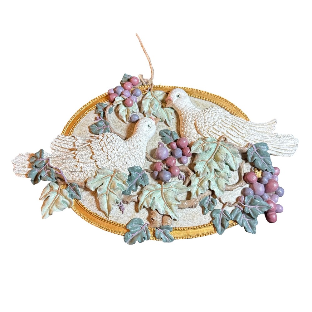 Kirklands Vintage Resin Dove Grapevine Wall Plaque 3D Relief Bird Decor 14.5"